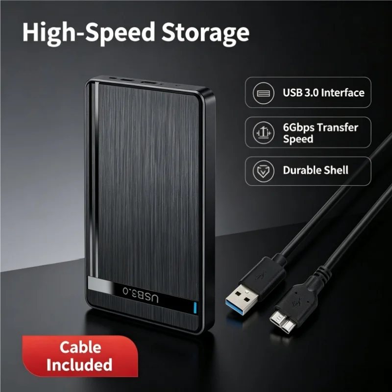 2.5 Inch Mobile Hard Drive Enclosure Matte Finish USB3.0 Notebook Mechanical SATA Solid State SSD Compatible Data Storage Device