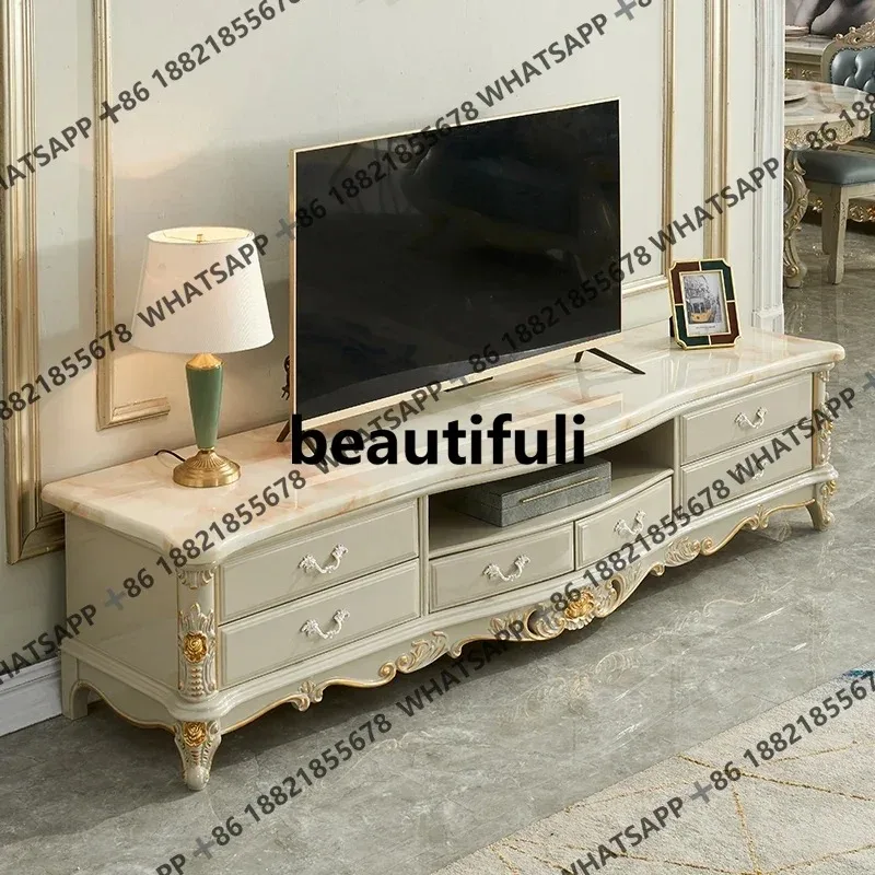 

RR European style TV cabinet, solid living room, high-end gray light luxury floor cabinet, short cabinet, TV cabinet