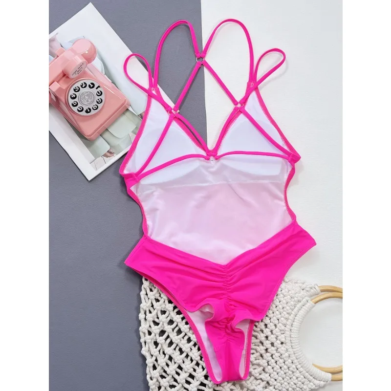 2025 Shiny Swimsuit One Piece Pad Swimwear Women Beach Bikini Mujer Trikini Maio Biquini Badpak Monokini Stroj Kapielowy