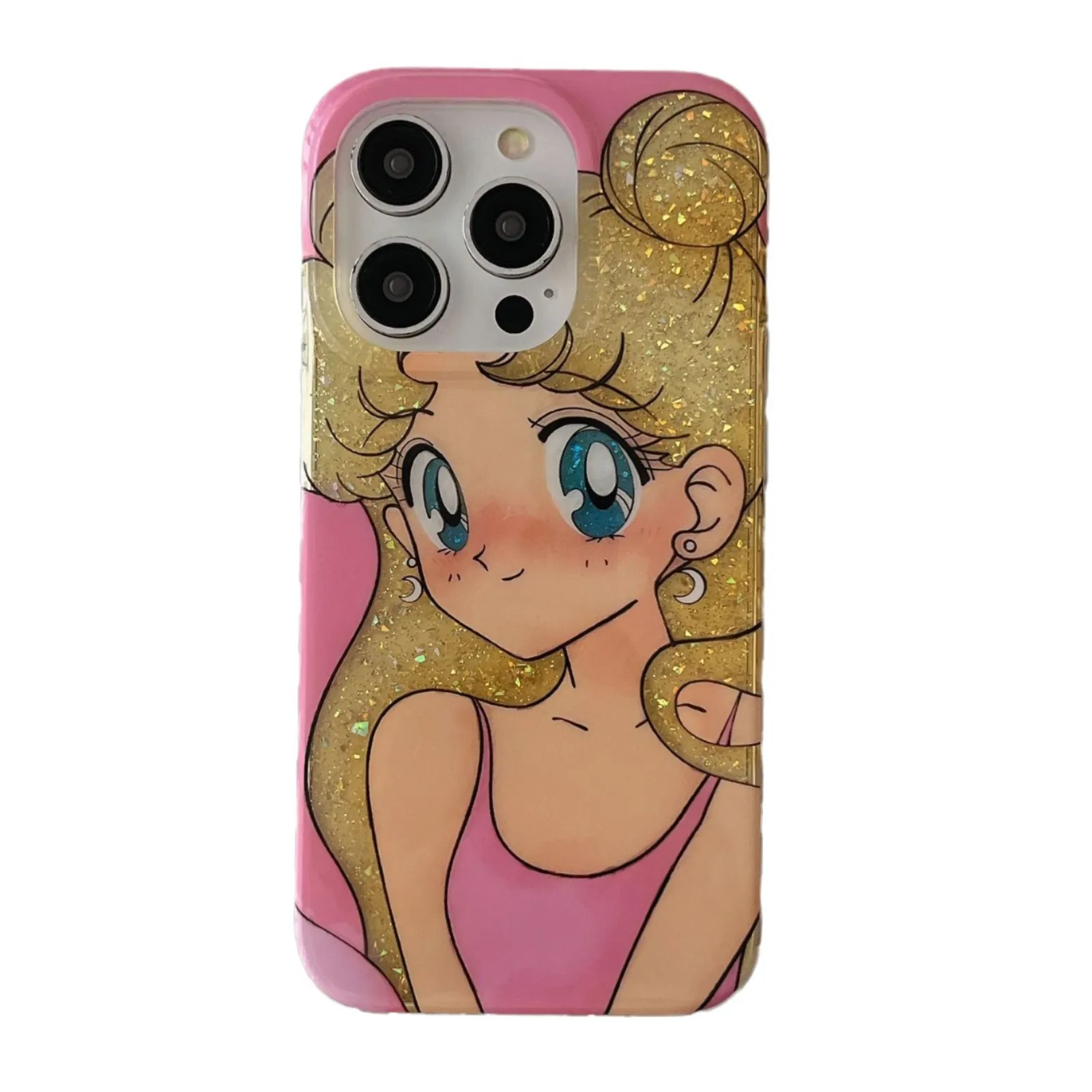 Glitter Cartoon Blonde Girl Phone Case For iPhone 16 15 14 13 Pro Max Full Cover