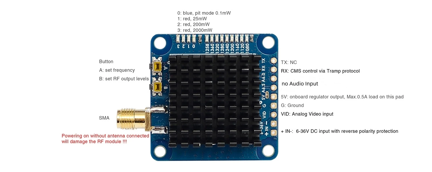 Video Transmitter 2W VTX-1G3TE 2.0   V21.2GHz 1.3GHz 2000mW 9CH With Tramp VTX control For FPV Long Range Drones