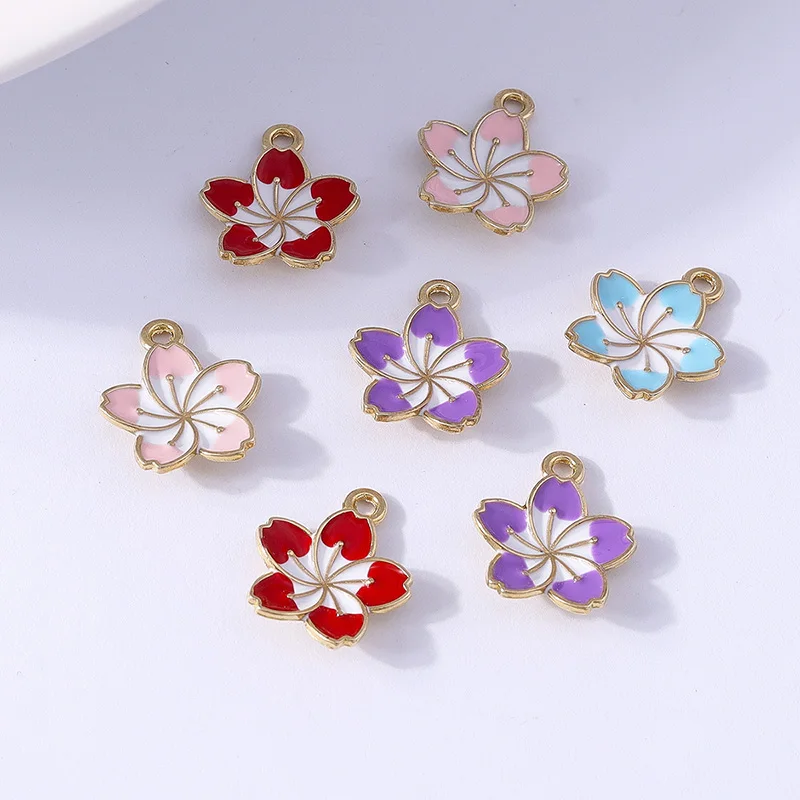 10 Stück 13 x 16 mm niedliche Emaille-Sakura-Blumen-Charms-Anhänger für die Herstellung von Halsketten, Ohrringen, Armbändern, Zubehör, DIY-Schmuckzubehör – Detail 7