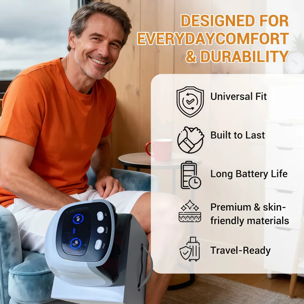 مدلك الركبة اللاسلكي 4 مستويات الأشعة تحت الحمراء الحرارة والاهتزاز الضوء الأحمر والعلاج بالتدليك مع شاشة LED هدايا للرجال والنساء