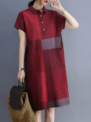Summer Hoilday Grid Sundress Women Casual Short Sleeve Shirt Dress ZANZEA Retro Lapel Plaid Kaftan Loose Checked Print Vestidos