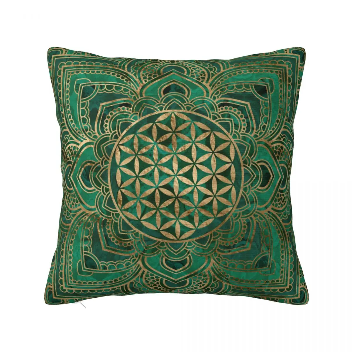 Flower Of Life In Lotus Malachite And Gold Pillowcase Soft Cushion Cover Decoration Mandala Throw Pillow Case Cover Home 40*40cm