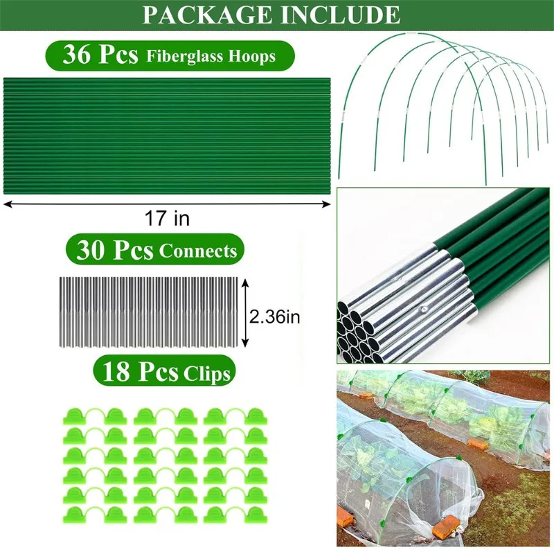 PZHI Garden Hoops for Raised Beds, Fiberglass Support Hoops Greenhouse Tunnel for Plant Cover Climbing Support