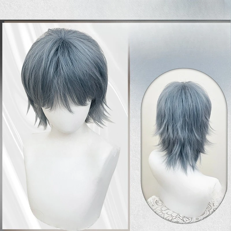 

Wig Haze Blue Juvenile Mullet Head Refinement Layer Short Fashion Universal Full Headgear