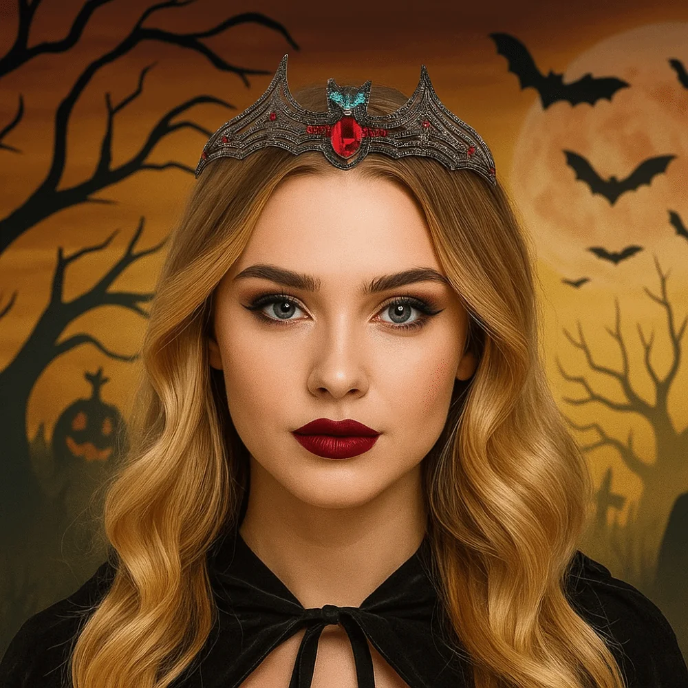 

Temperament Metal Halloween Bat Hairband Sparkling Dark Rhinestone Crowns Multicolor Cosplay Props Halloween Tiara Festival