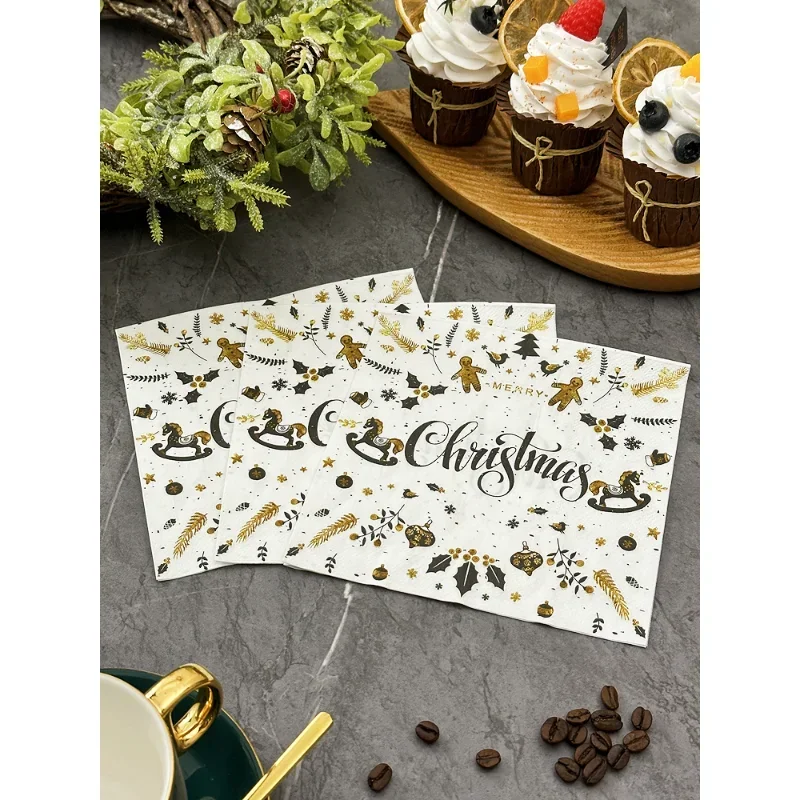 

40/60/80/100pcs Rapid Logistics Christmas Party Decoration Supplies Christmas Coloured Paper Napkins Black White Golden Color