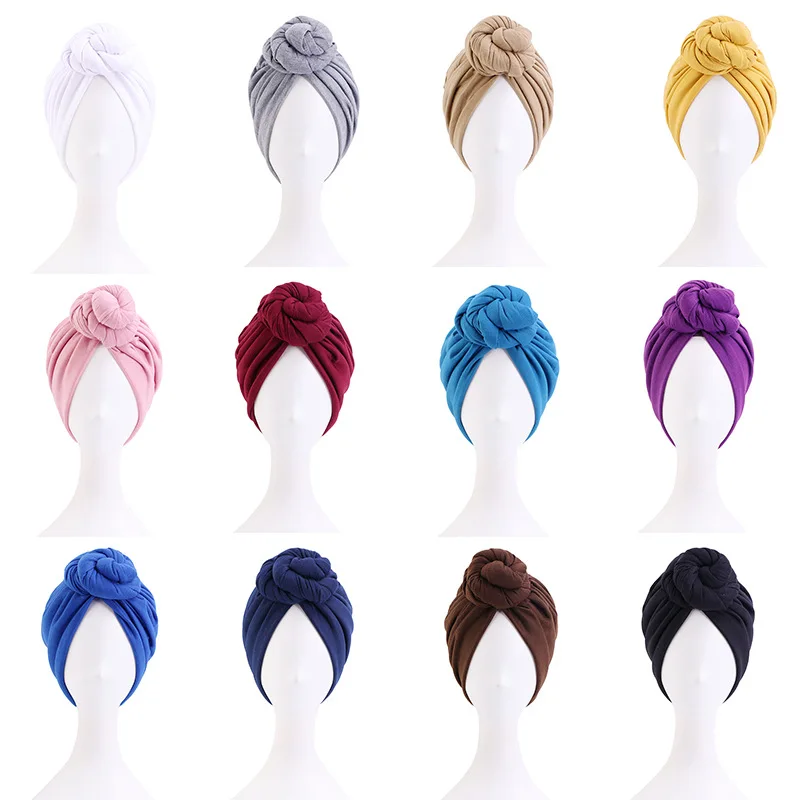 

Muslim Women Knot Hijab Beanies Chemo Caps Cancer Hair Loss Hat Indian Turban African Islamic Bonnet Strech Headwrap Cover Mujer