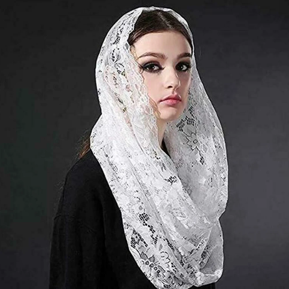 Velo de encaje blanco catolicismo, ligero, Floral, elegante, clásico, para cubrir la boda, bufanda, velo para misa, bufanda para mujer, pañuelo creativo