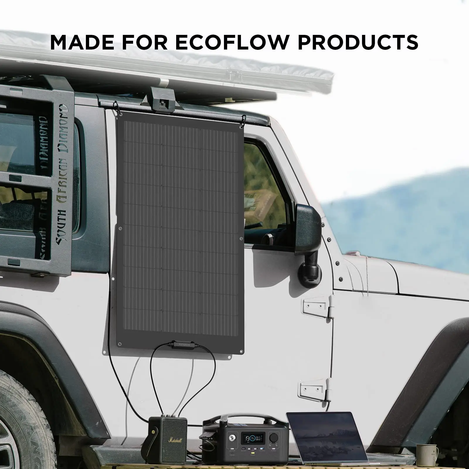 ECOFLOW  100W 12V Solar Panels, High Efficiency Monocrystalline PV Modules, IP68 Waterproofing, Ideal for RV& Marine Rooftop