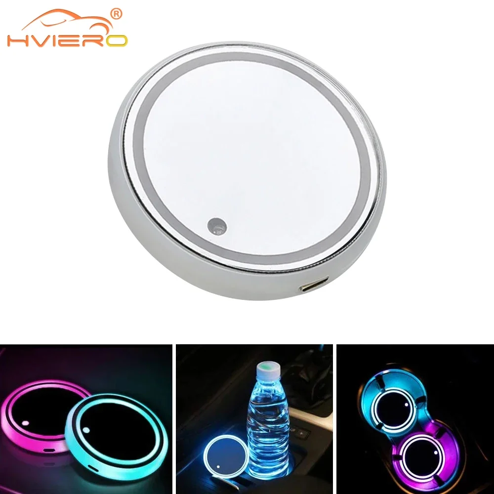 1X Auto Led Car Cup Holder Bottom Pad LED Hub Lamp Cover Trim Atmosphere Welcome Light Anti-slip Mat Interior Colorful Coaster