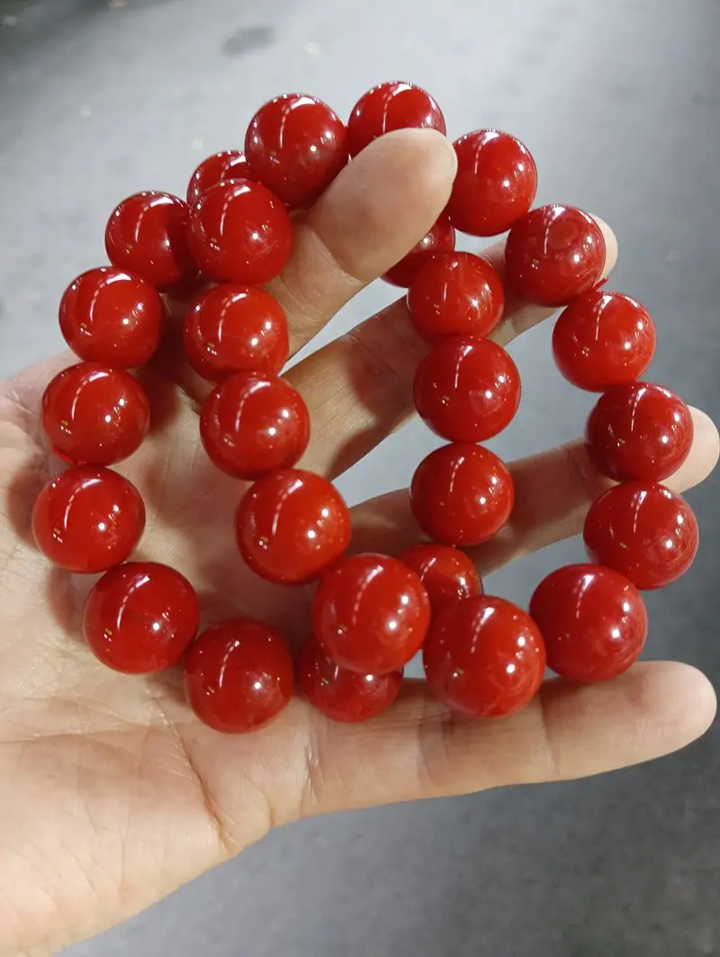 

16mm Beautiful Nan Hong Gem Agate Bangle Mala Bead Bracelet Rosary Amulet Nature Chalcedony Festive Talisman