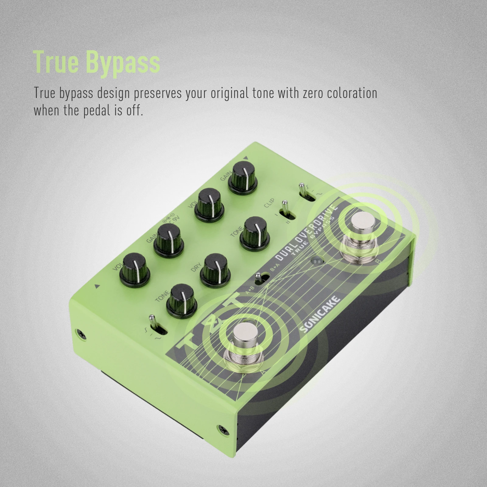 Detalhes do pedal overdrive analógico SONICAKE T&T QDS-07