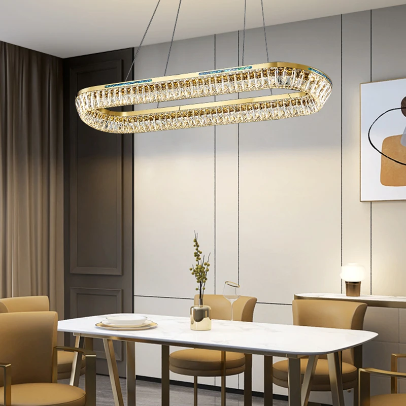 Modern chandelier living room home decor circle oval kitchen island light bedroom dining room crystal hanging lamp