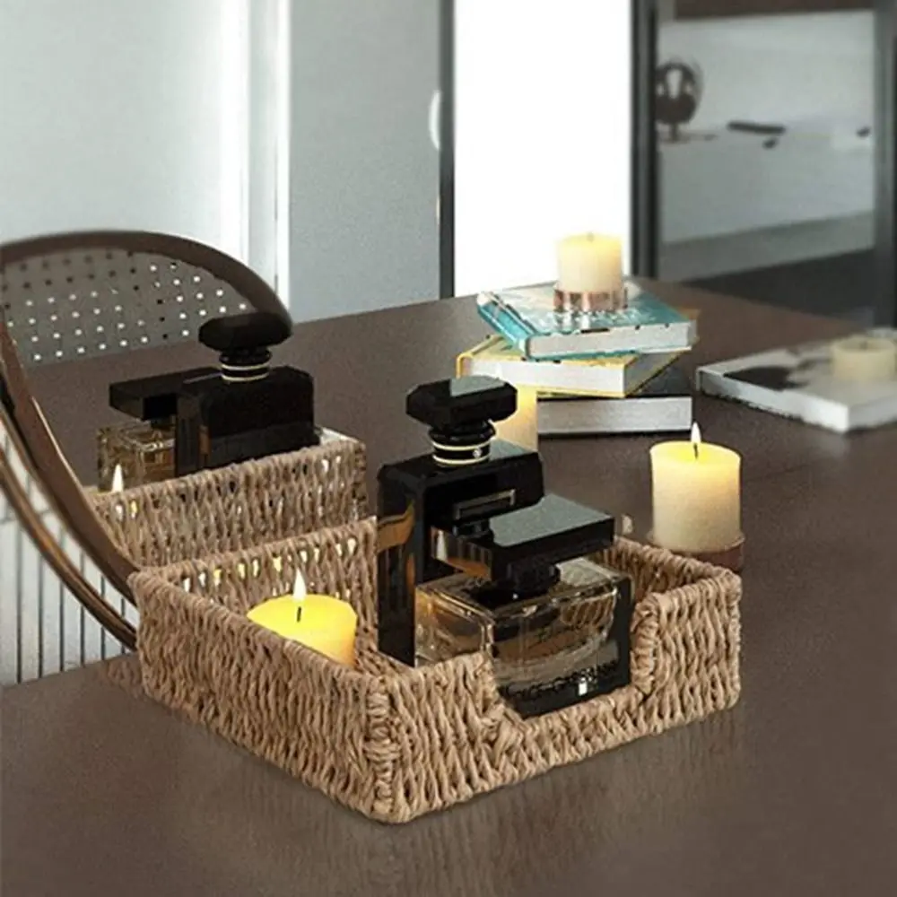 Straw Woven Water Hyacinth Napkin Holder Square Handmade Hand Towels Storage Tray Natural Mildew Resistant Woven Napkin Holder