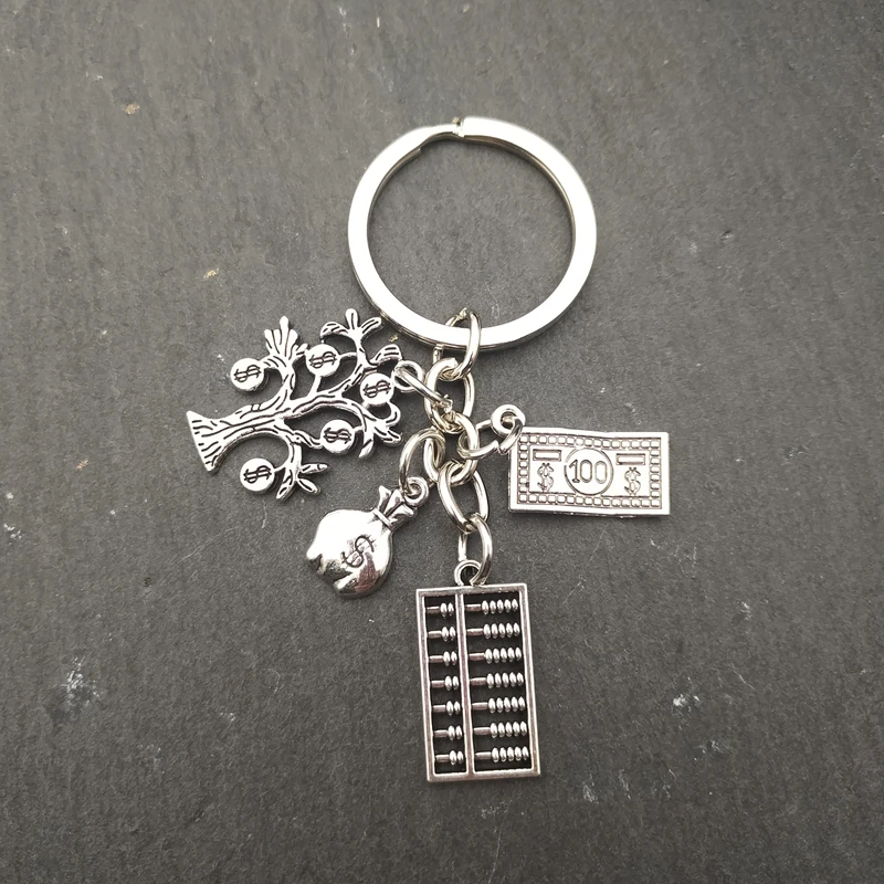 Fashion I Love Money Keychain Jewelry Metal Abacus Calculator Money Tree Bag Wallet Dollar Pendant Key Ring Accountant Gift