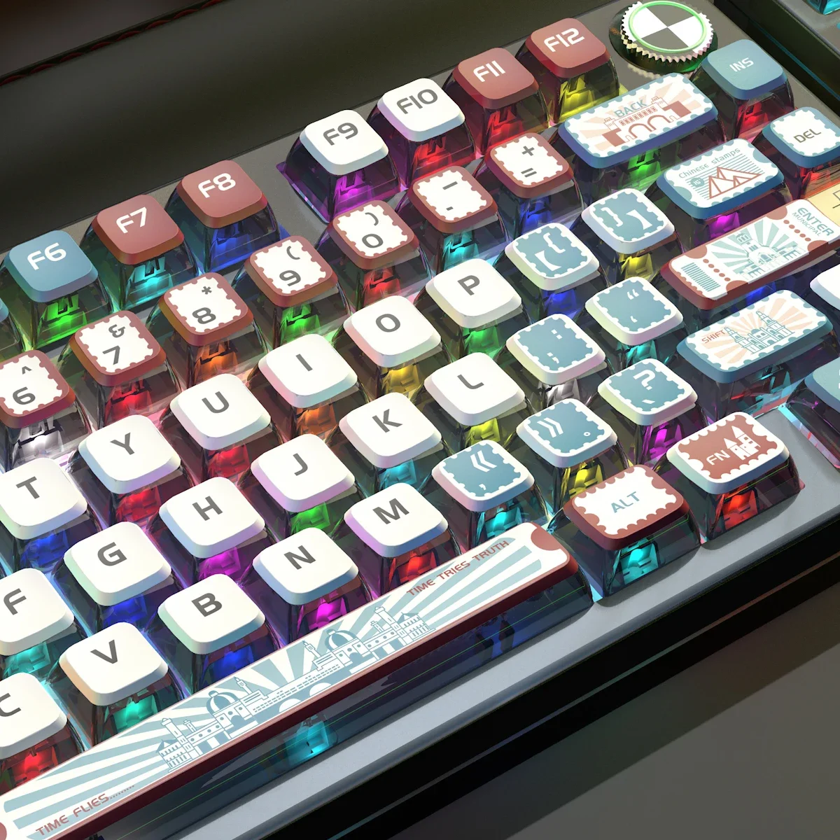 

Castle Stamp Collection, Original Theme Four-sided Transparent ASA Keycaps Customized PBT + PC Sublimation Keyboard Keycaps