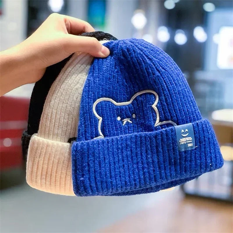 Baby Hats Winter Kids Keep Warm Knitting Hats Children Boys Girls Wool Cartoon Bear Caps 2024 Fashion Korean Beanie Cap