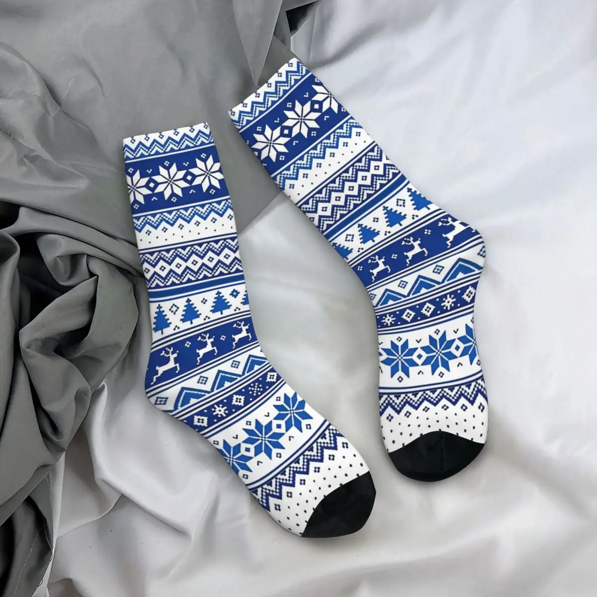 Nordic Scandinavian Winter Blue Deer Socks Men's Women's Polyester Fashion Christmas Socks Spring Summer Autumn Winter Socks