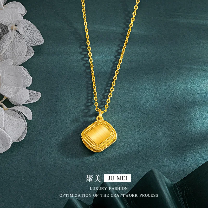 

Luxury 24K 9999 Pure Gold real gold Vintage Square Set Chain Fashion Commuter Women Necklace