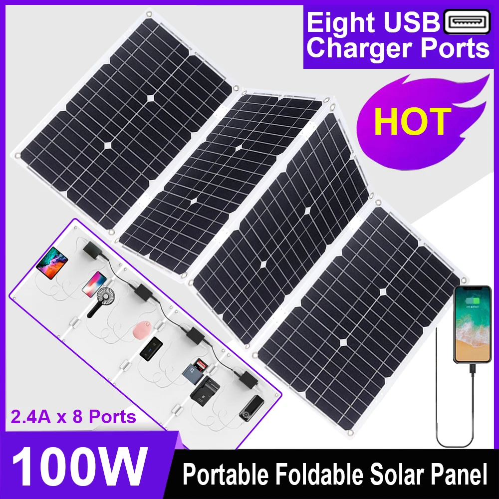 DC 12V 100W Solar Panels Battery For Car Inverter Monocrystalline Silicon Solar USB 5V