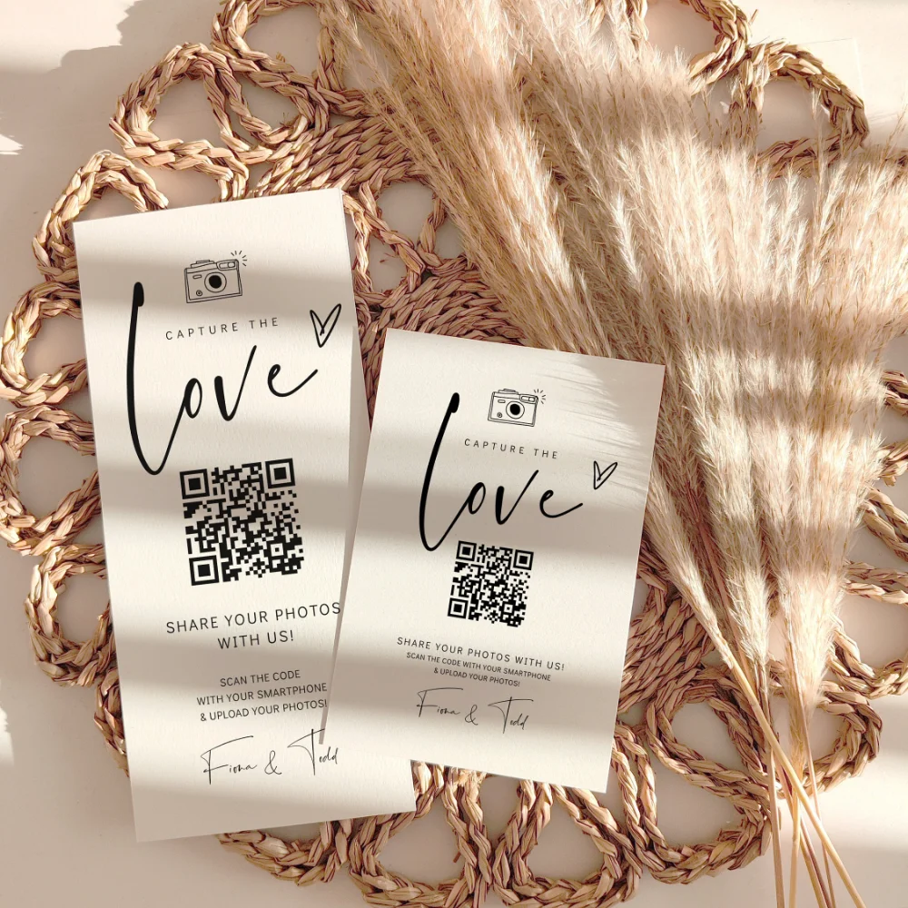 Personalized Wedding Photo Card Wedding Qr Code Signs Capture The Love Custom Bride & Groom Name Thank You Card Minimalist Party