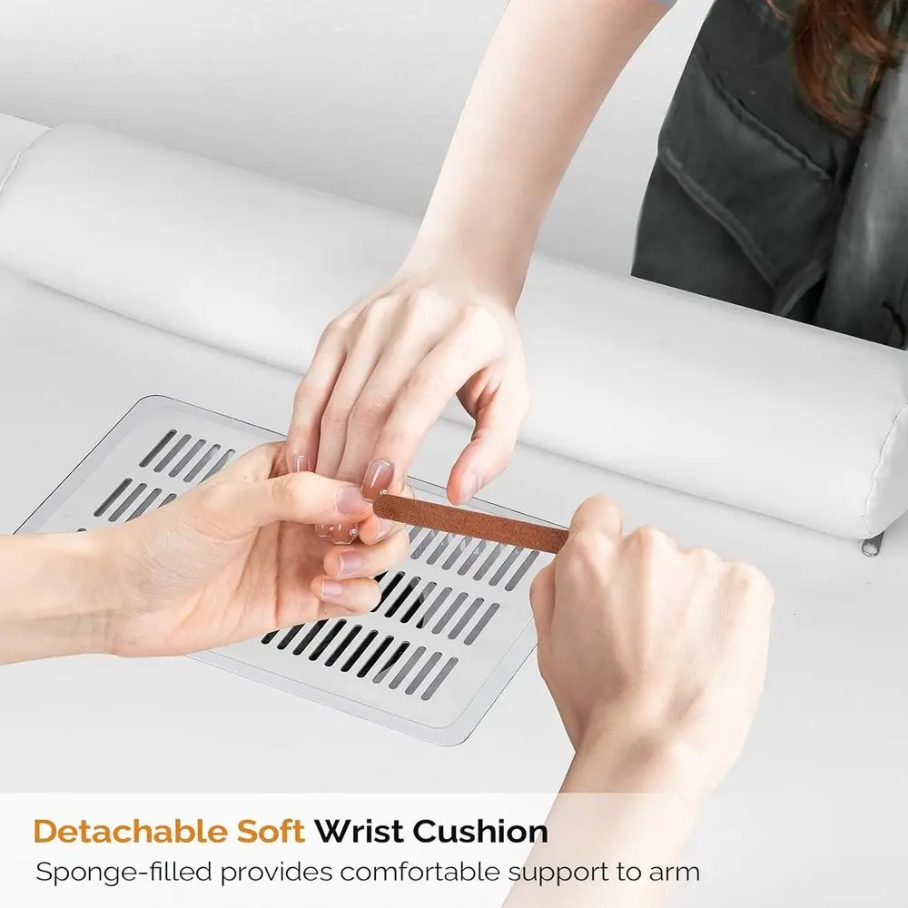 Professional Nail Technician Station with Electric Vent, Lockable Wheels, Wrist Support, and Storage Drawers