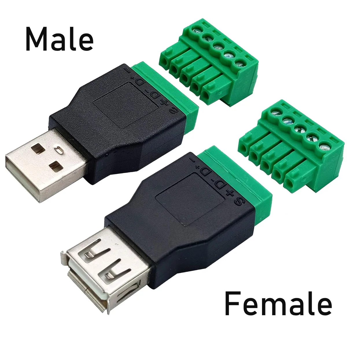 2PCS USB 2,0 Stecker 5-Pin Schraube Terminal Block Solderless Männlich Weiblich Stecker Adapter für Computer Tastatur Maus telefon DIY