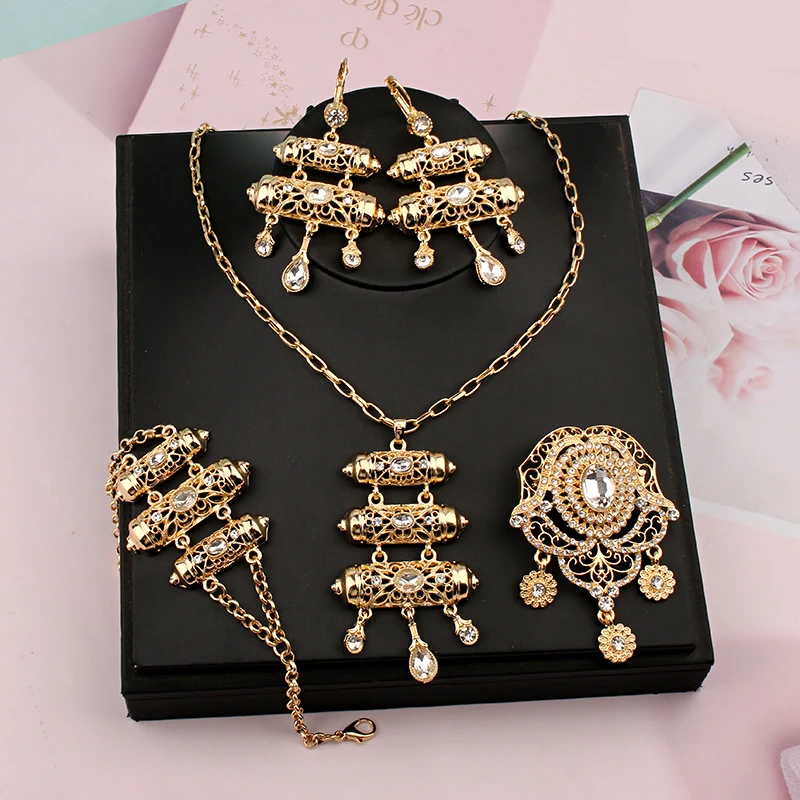 Accessories for Women Set Gold Plated Moroccan Kaftan Bridal Jewelry Sets Arabic Vintage Jewelry  Roupas Femininas Conjuntos