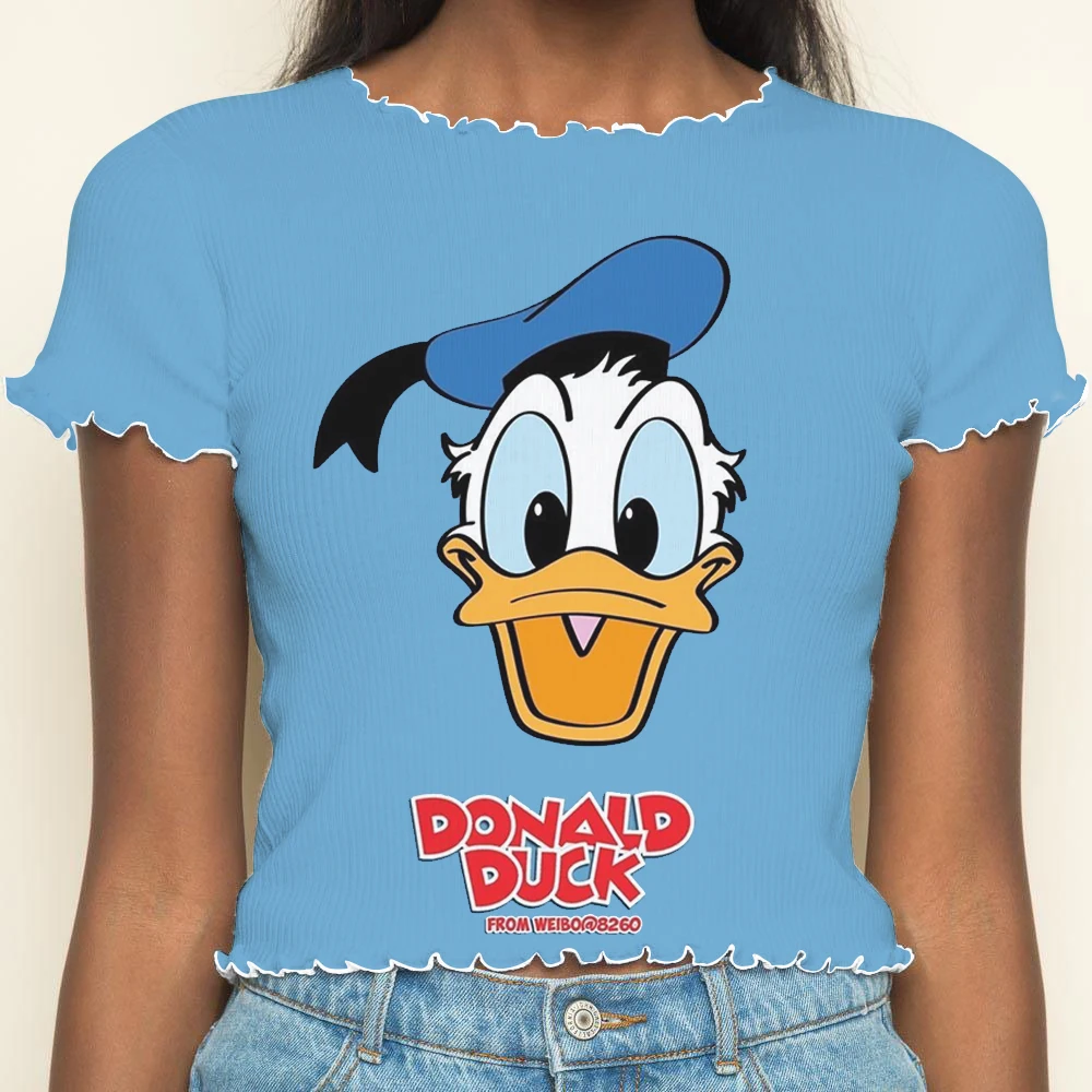 Short Sleeve Disney T-shirt Woman Clothing Donald Duck Lettuce Trim Crop Tops Sexys Daisy Summer Clothes Women 2024 Y2k T-shirts