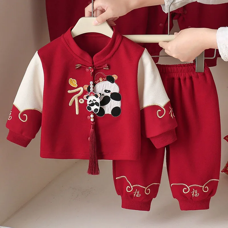 

Fall Toddler Boy Outfits Infant Girls Clothes Chinese New Year Cartoon Cute Panda Long Sleeve Tops+Pants Baby Newborn Items B208