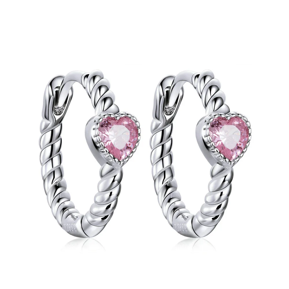 New S925 sterling silver earrings love pink zircon earrings for women fashion jewelry gifts