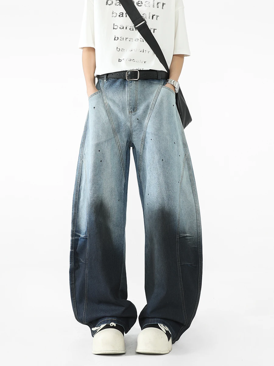 

Boyue adient Splatter Ink Wide Leg Scythe Jeans Men's Casual Straight Cut Loose Fit Jeans Youthful Trend Water Waed