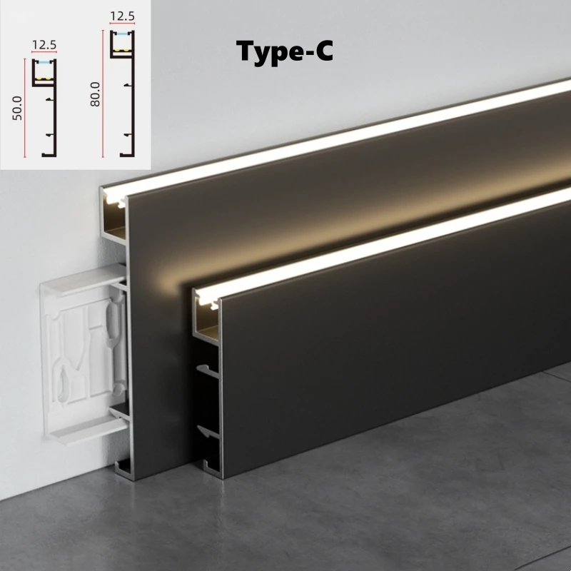 1M H50/80mm LED Skirting Line Strip Light Black White Aluminium Profile Metal Baseboard Corner Channel Home Wall Decor Bar Lamp