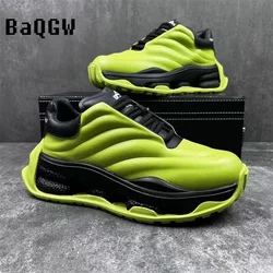 Designer Chunky Sneaker Men Casual Soft Sole Color Block Running Shoes Fashion Leather Height Increased Platform Sports Shoes