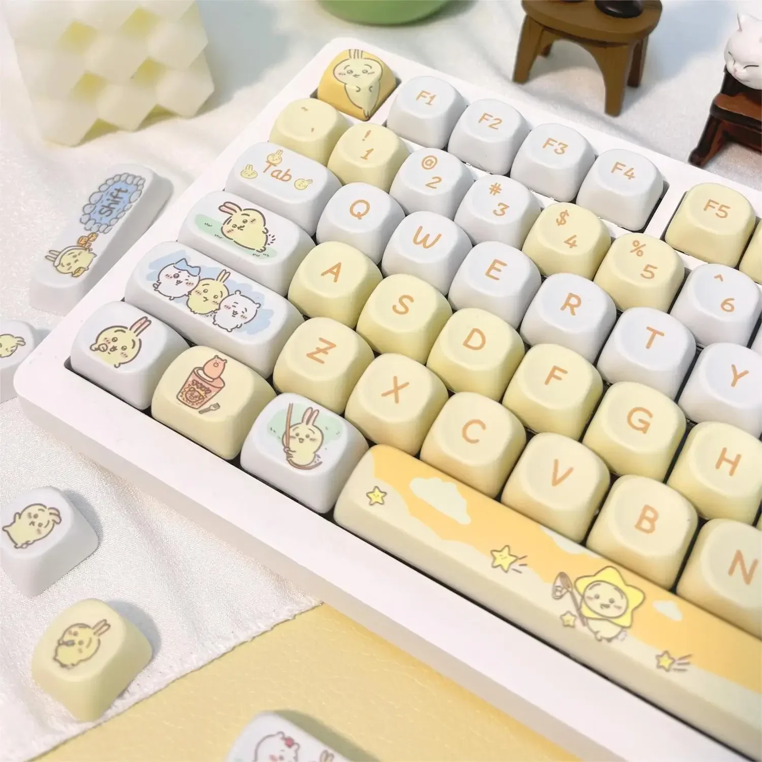 

95 Keys Anime Chikawa Keycaps Kawaii Hachi Usagi BPT Thermosublimation MOA Cartoon MX Switch Gaming Mechanical Keyboard Keycaps