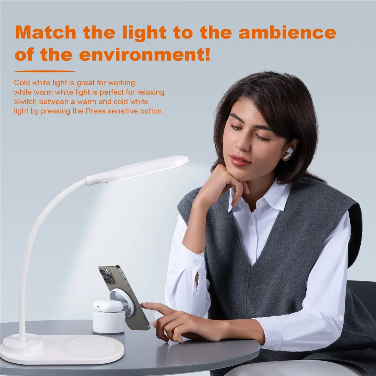 

Настольная светодиодная лампа A32M с регулировкой яркости и беспроводной зарядкой, гибкая настольная лампа с беспроводной зарядкой, гибким поворотом и сенсорным управлением, ночник