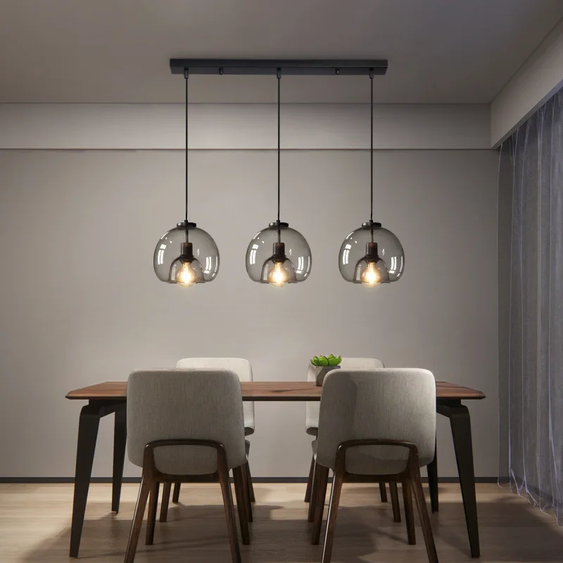 

Kobuc Vintage Smoke Gray/Amber Glass Pendant Lights 1/2/3 Light Living Room Nordic Led Loft Industrial Hanging Lamp Fixtures