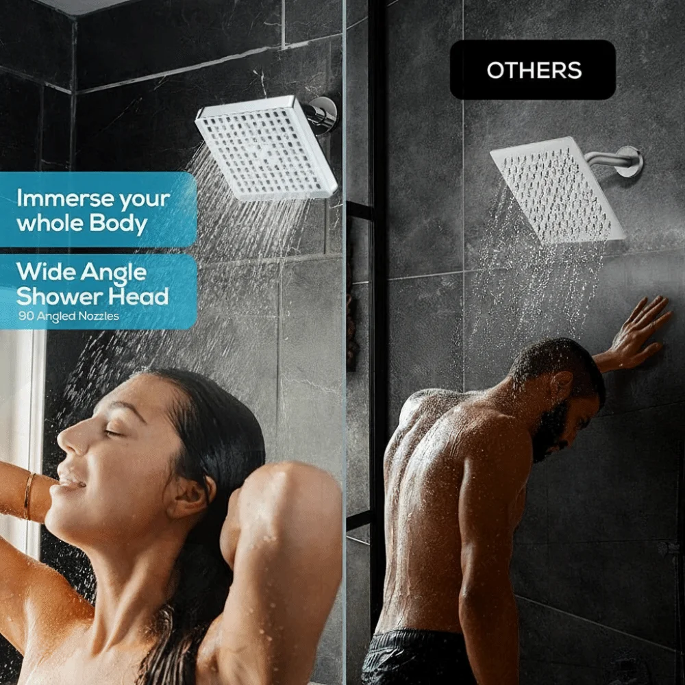 6-Inch Design High-Pressure Shower Head Portable Anti-Clogging Waterfall Shower Head Water Saving Square Design