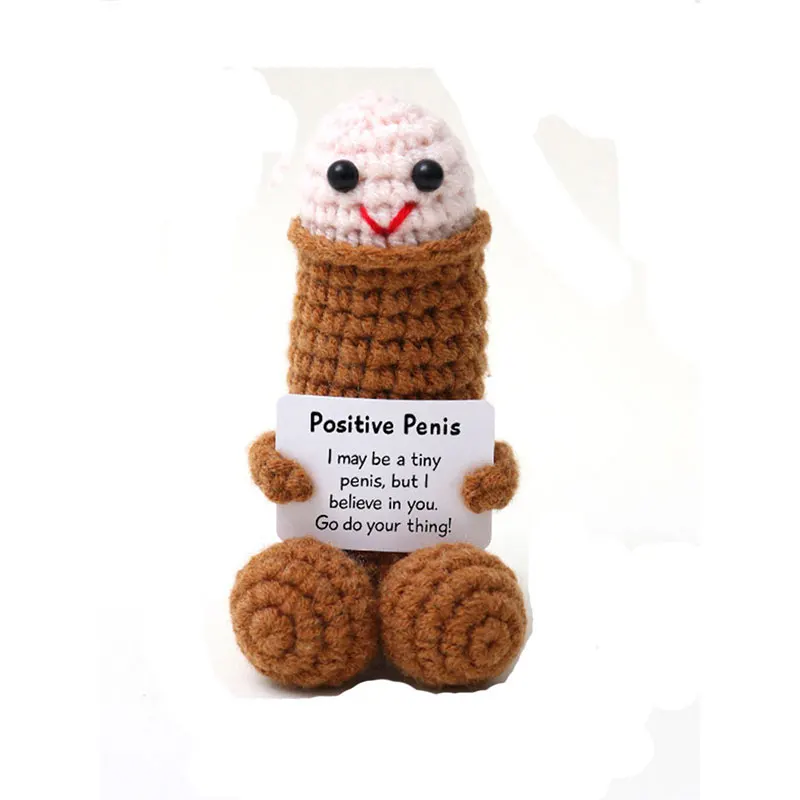 Wacky Fun Crochet, pene de energía positiva con tarjeta, regalos divertidos para parejas, decoración de escritorio, decoración de la habitación del hogar, muñeca tejida a mano