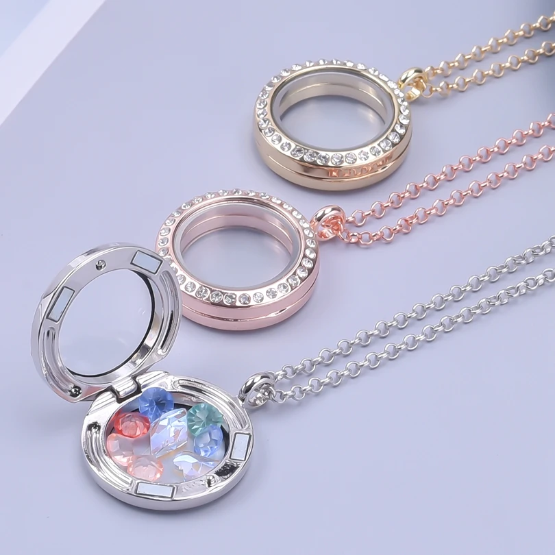 1Pc 25mm Round Floating Relicario Locket Pendant Necklaces For Women Jewelry Making Simple Glass Photo Memorial Chain Collares