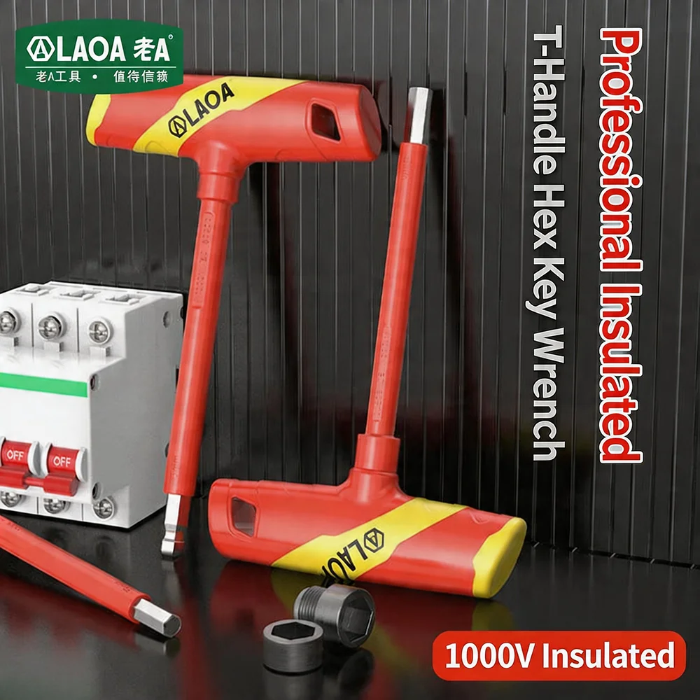 Chave Hexagonal Isolada LAOA com Cabo T, Resistente a 1000V, Ferramenta de Reparo para Eletricistas, Chave Hexagonal Interna Isolada para Eletricidade