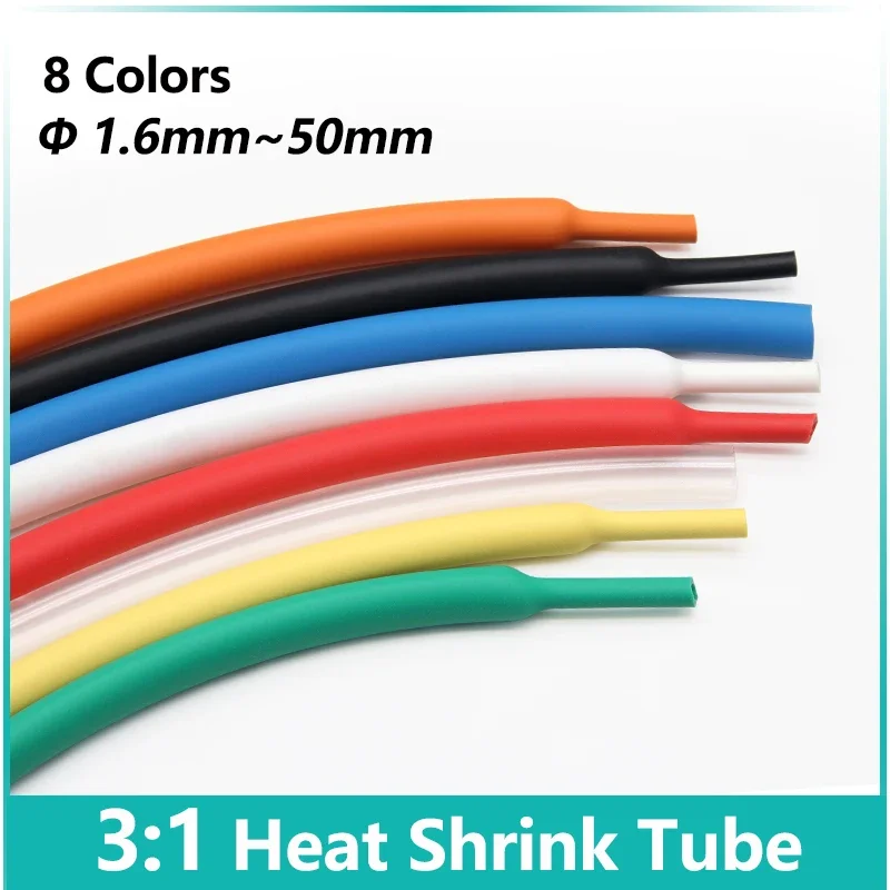 

1M 3:1 Heat Shrink Tube With Double Wall Glue Diameter 1.6mm ~ 50mm DIY Wire Cable Connector Repair Waterproof Insulation Sleeve