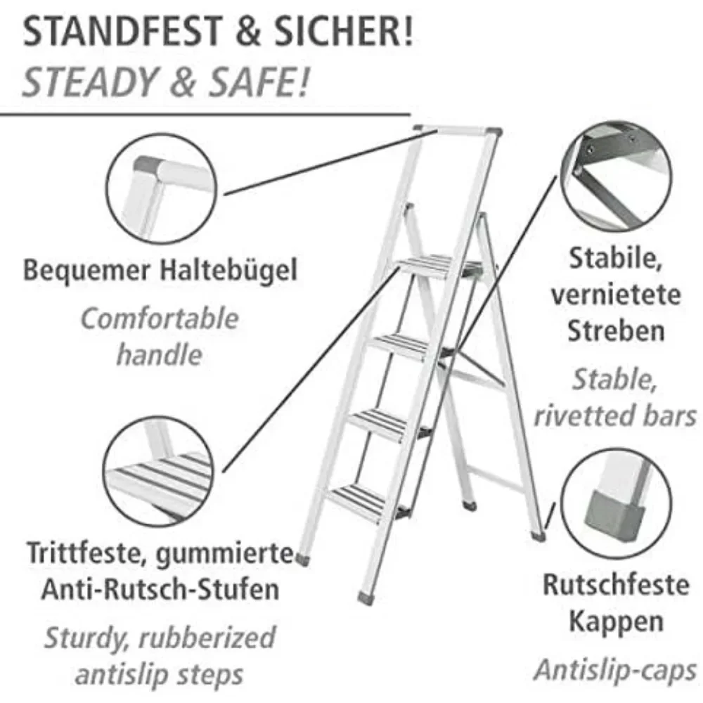 4 Step Ladder, Aluminum Folding Step Stool with Wide Anti Slip Steps, Heavy Duty Step Stool, 330 lbs Lightweight Ladder