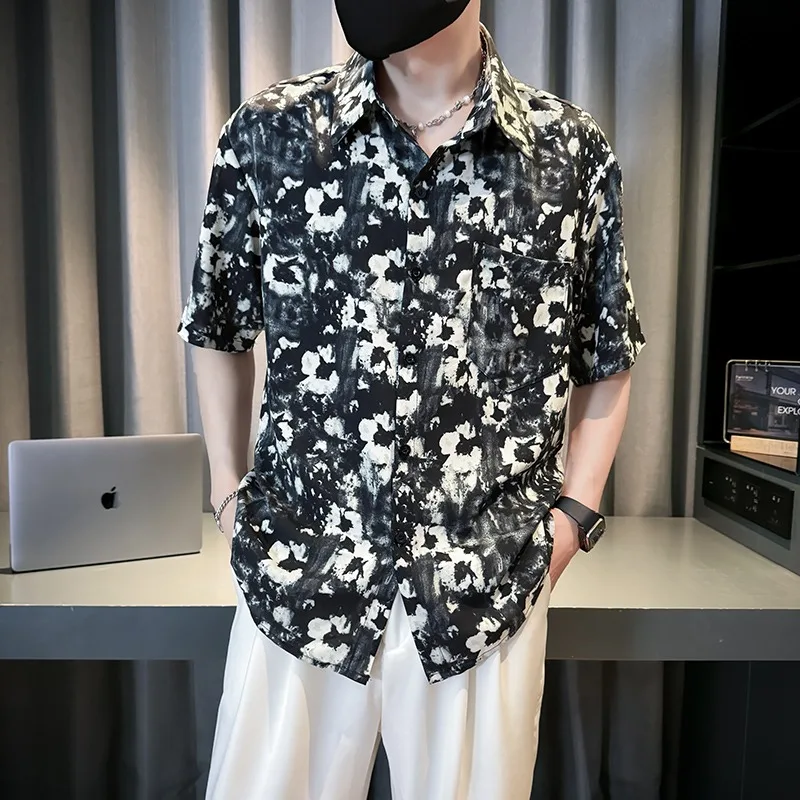 

Retro Floral Print Half Sleeved Shirt Men Summer Breathable Versatile Loose Casual Shirts Social Party Streetwear Men Clothing