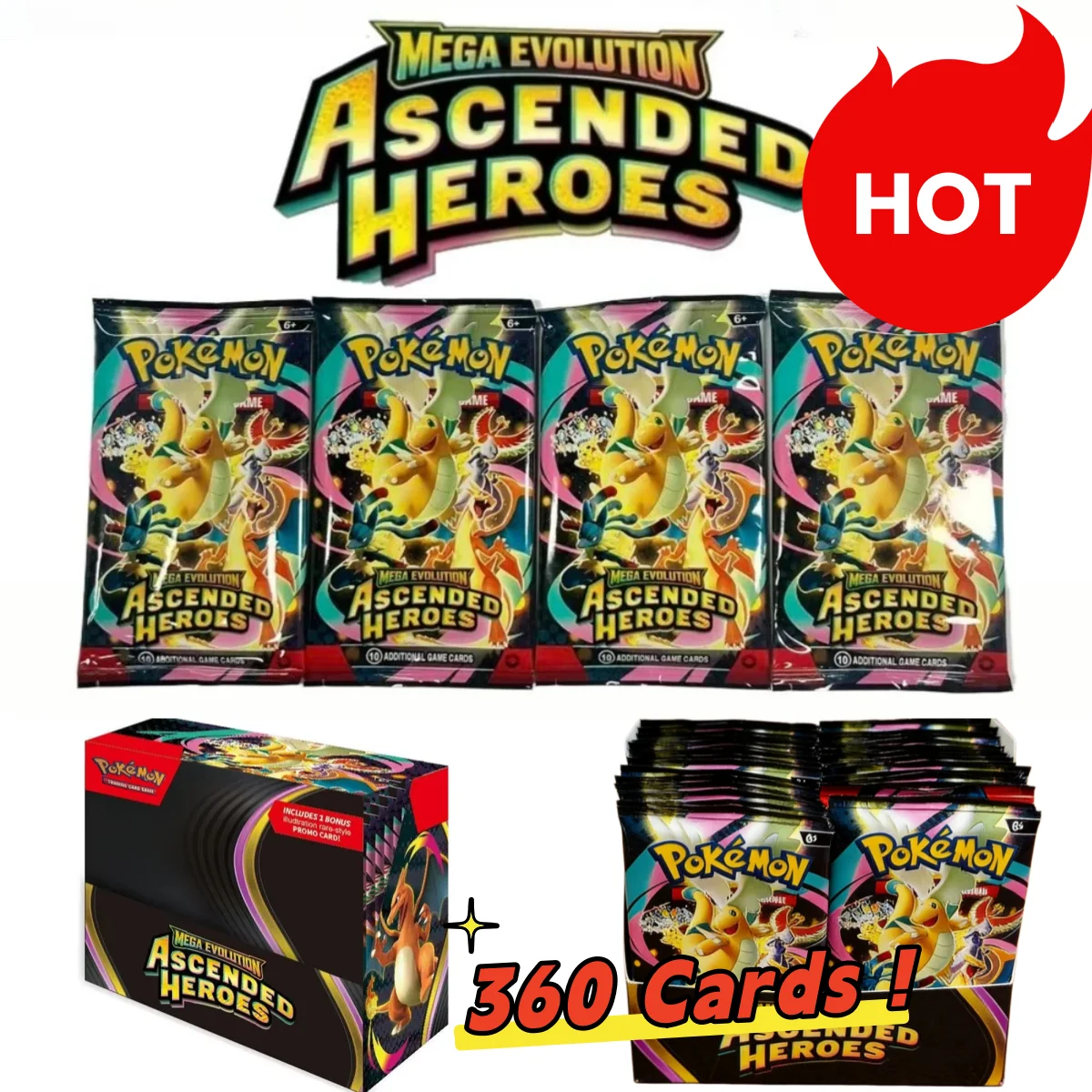 360 piezas Pokémon TCG en inglés: Mega Evolution Perfect Order, Ascended Heroes Booster Box, caja de 36 paquetes de cartas coleccionables Pokémon, regalos, juguetes