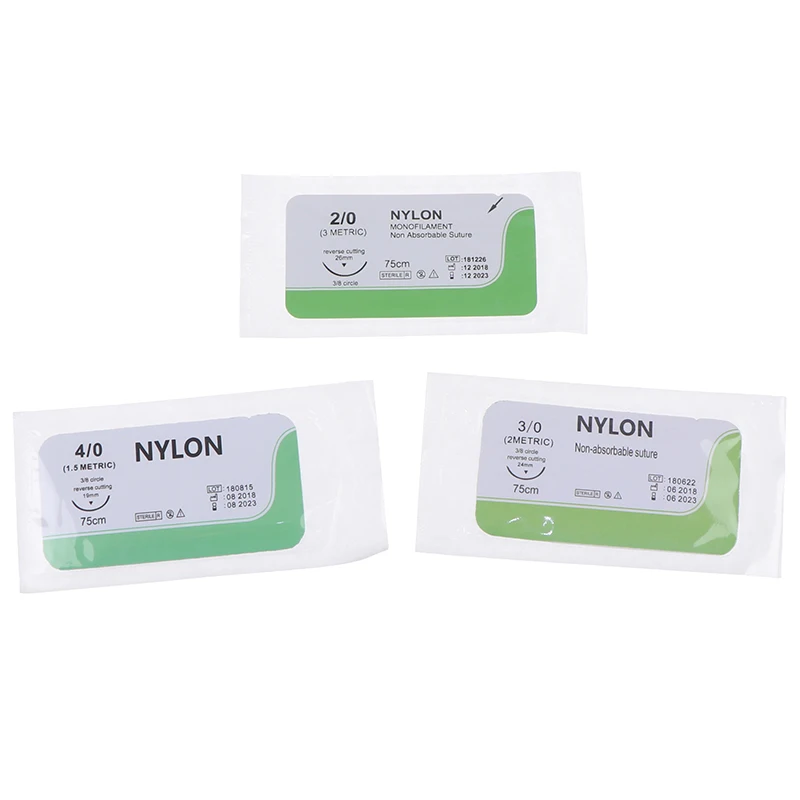 12Pcs 2.0/3.0/4.0 Needle Suture Nlon Medical Thread Sterile Surgical Practice