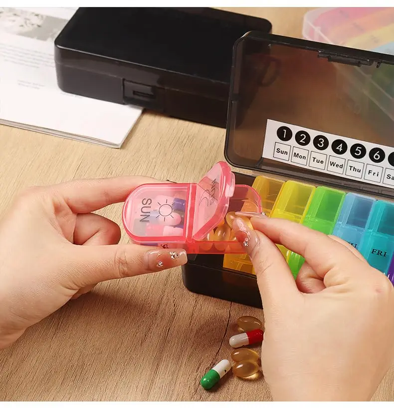 Seven-Day Sealed Pill Box Divided Into 14 Boxes 2 Times A Day Portable Pill Box Pill Organizer Rainbow Home Tour